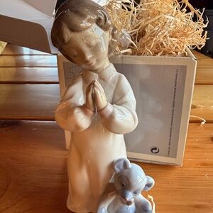 Lladro Praying Child Figurine with Blue Bear